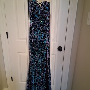 Elegant Black and Blue Sequin Dress